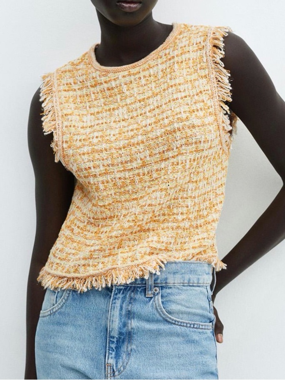 INDUSTRY Yellow Tweed Fringe Tank Top